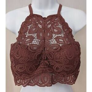 PINK Victoria's Secret Push Up Bralette Bra S Mauve Lace Halter High Neck Padded
